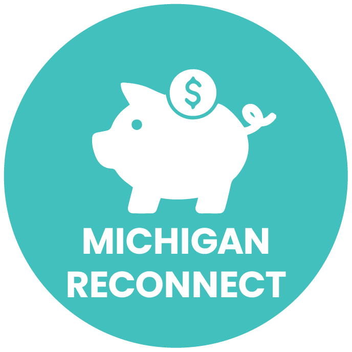 A teal button for 'Michigan Reconnect'