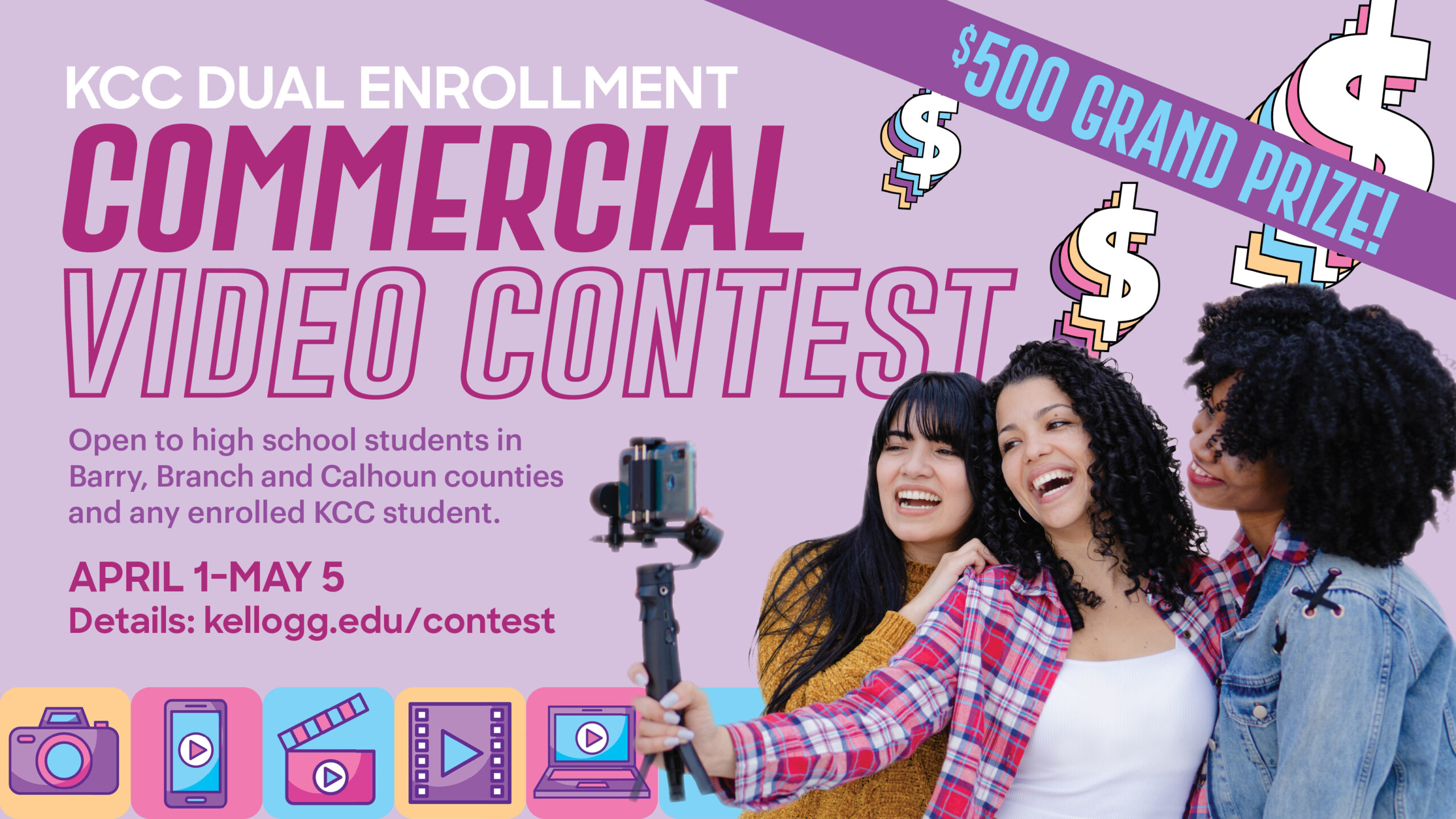 A graphic image announcing KCC Dual Enrollment Commercial Contest